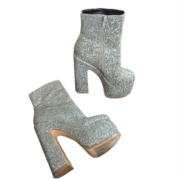 Lemon Drop Silver Glitter Platform Boots Sabrina Carpenter Go Go Boots Party NYE - Picture 4 of 10